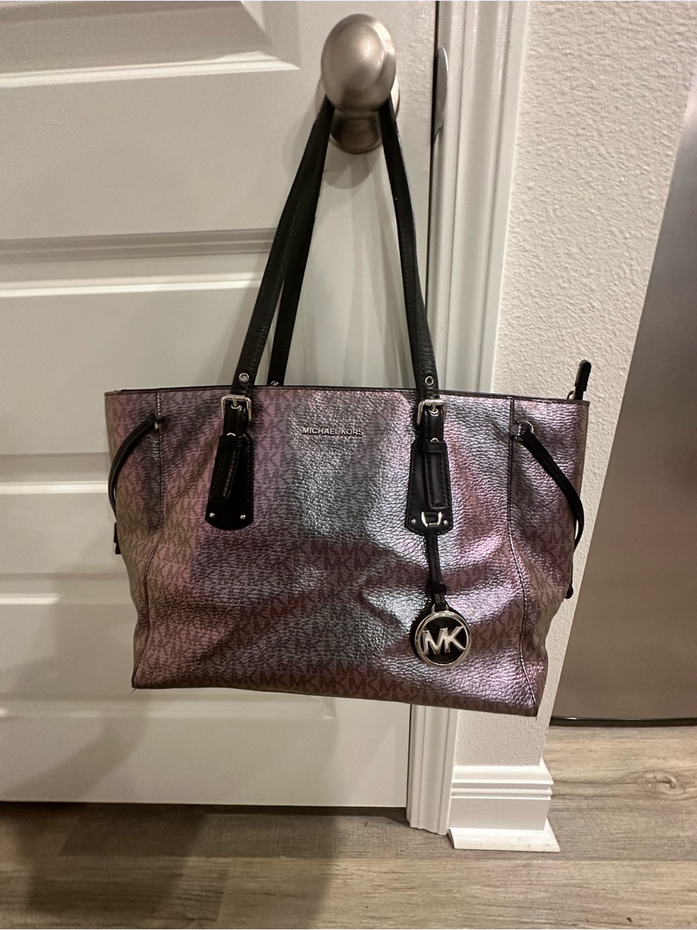 Michael Kors Iridescent Lavender Tote with Black Straps
